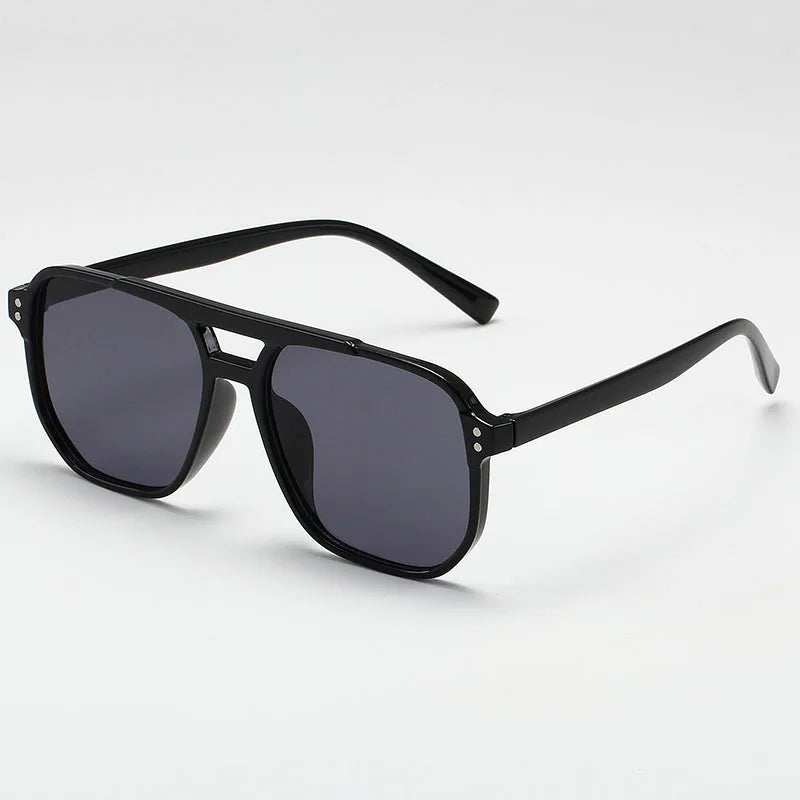 Big Vintage Square Sunglasses for Men Women - Unisex UV400 Black Lens Designer Shades