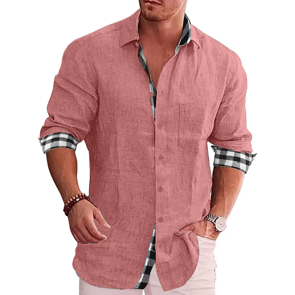 Linen Cotton Plaid Blouse Shirt - Long Sleeve Office Workwear Tops