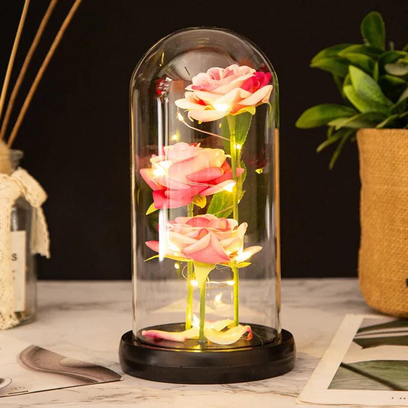 Rose LED Glass Cover Ornament - Romantic Valentine's Day Gift and Wedding Decor
