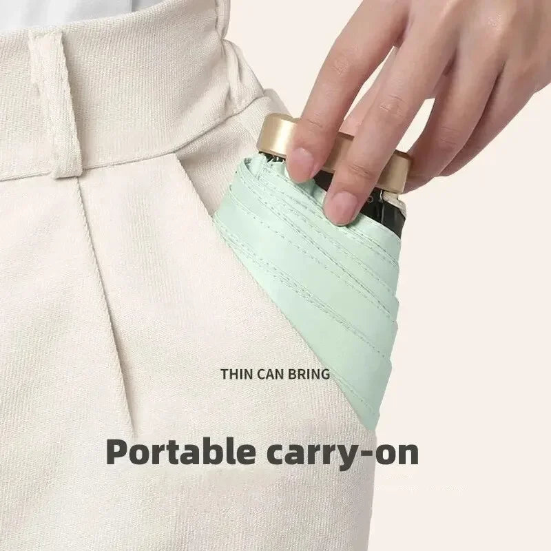 Sun Mini Umbrella Pocket Rain Umbrella - Vinyl Folding UV Protection Parasol Capsule
