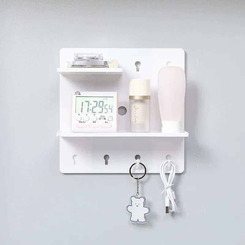 Punch-Free Wall Shelf Organizer with Household Organizers, No Drilling, Kitchen & Bedroom Pegboard Holder