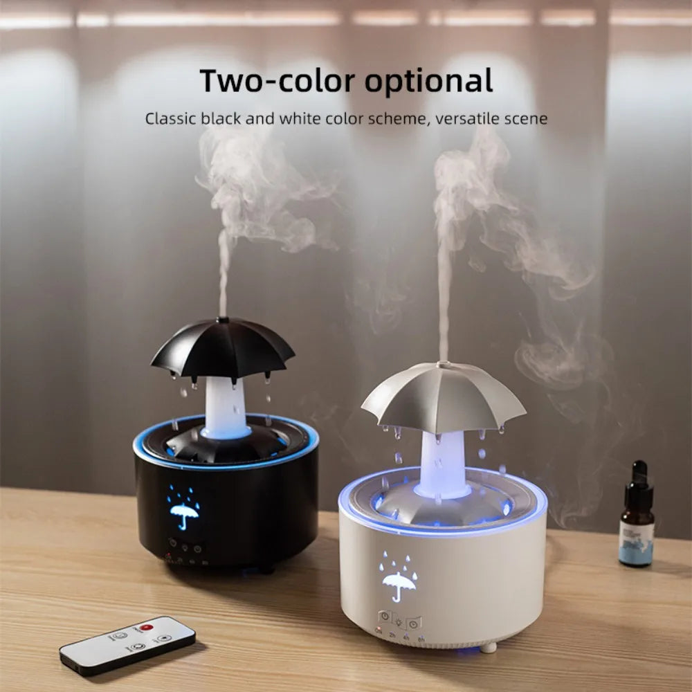 Rotating Umbrella Water Drop Humidifier with Night Lights, Essential Oil Aroma Diffuser for Household, Mute Spray, 300ML Capacity