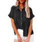 Shirt Linen Short Sleeve Casual Loose Fit Blouse Fresh Sweet Style Polyester Fabric