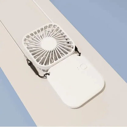 Mini Folding Hanging Neck Fan - 3 Speed USB Battery-Powered Personal Fan for Travel and Indoor Use