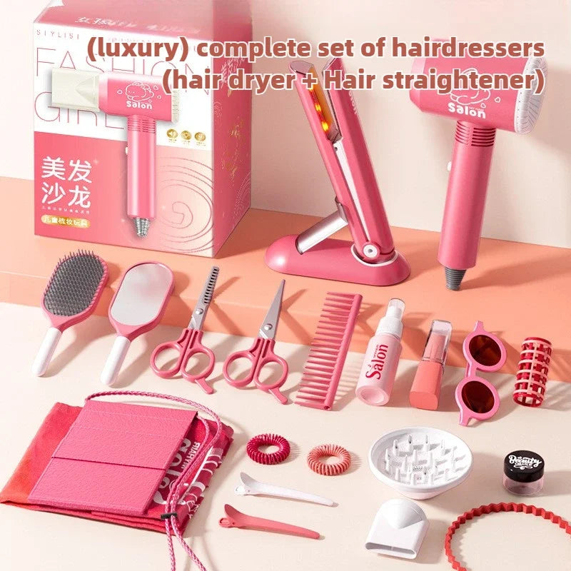 Kids Hair Salon Kit Pink Pretend Play Styling Kit With Hair Dryer And Accessories Fall 2025 Gift