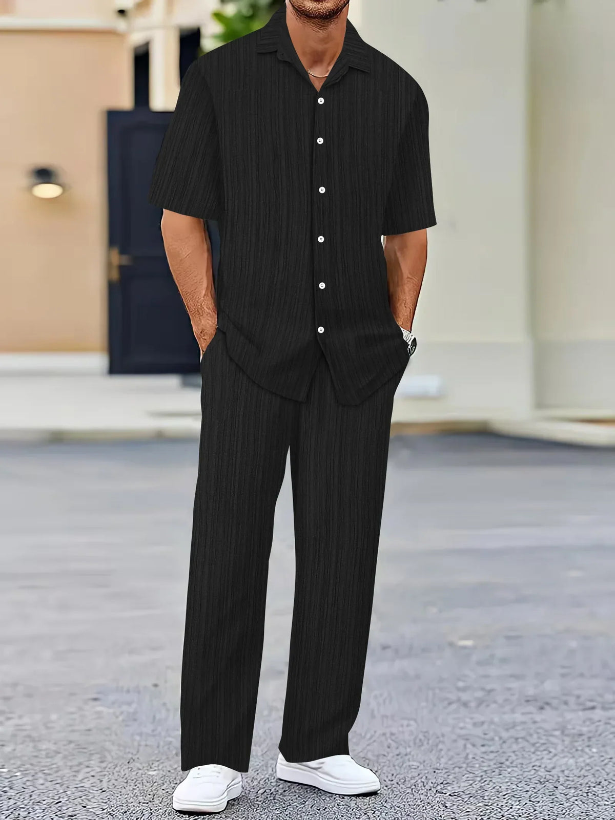 Variant image for Lightweight Linen Shirt and Pants Set, Vertical Striped Design, Relaxed Fit for Casual and Semi-Formal Wear-13