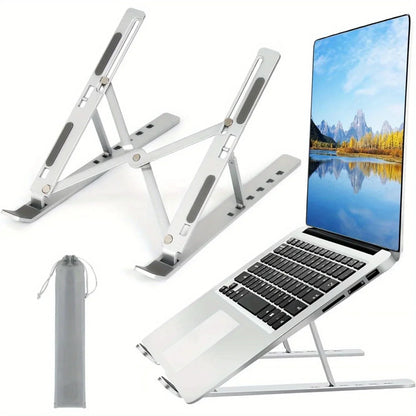 Travel-Friendly Flexible Aluminum Laptop Stand with Accessories - 6-Level Height, Anti-Slip Design, Enhanced Ventilation for 8-16" Laptops