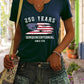 Plush Women's V-Neck T-Shirt - Short Sleeve, Patriotic Semiquincentennial Flag Print, Casual Top