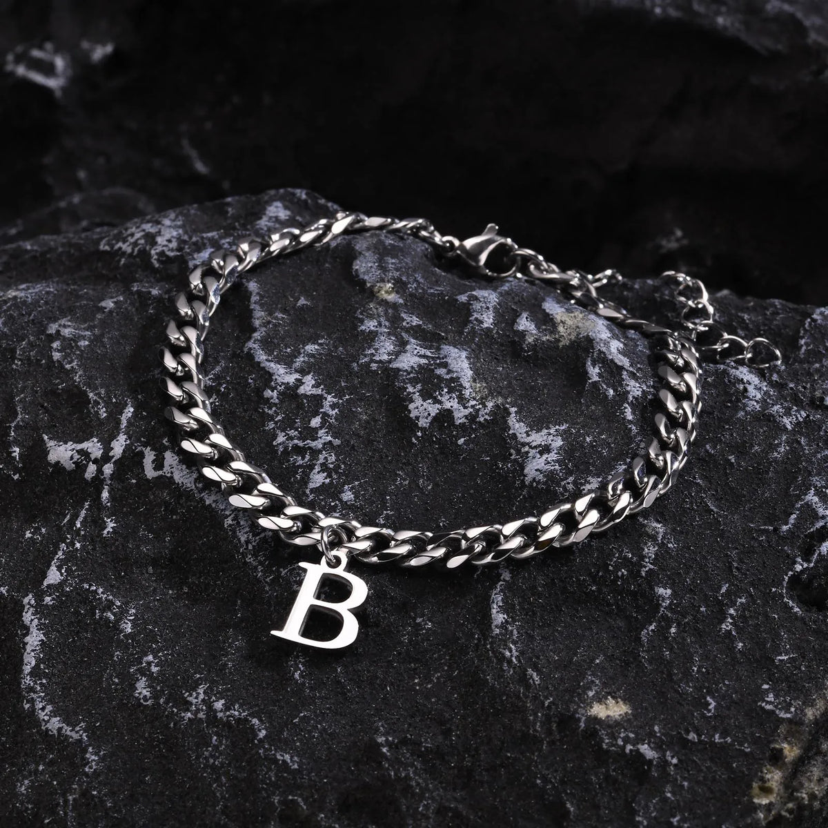 Initials Cuban Link Bracelet Stainless Steel Flexible