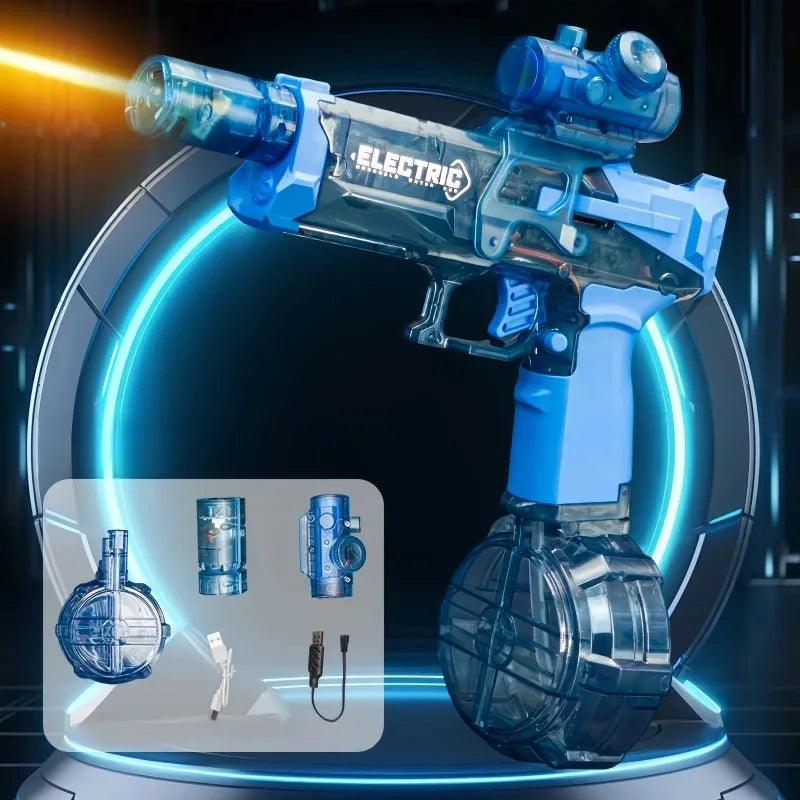 Motor-Driven Water Gun Self-Priming Pulse Blaster Kids Toy Summer 2025 Large Capacity Tank LED Lights