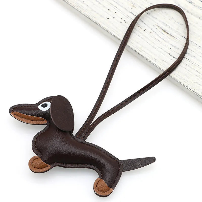 Pu Dachshund Leather Bag Charm Baseball Keychain Gift