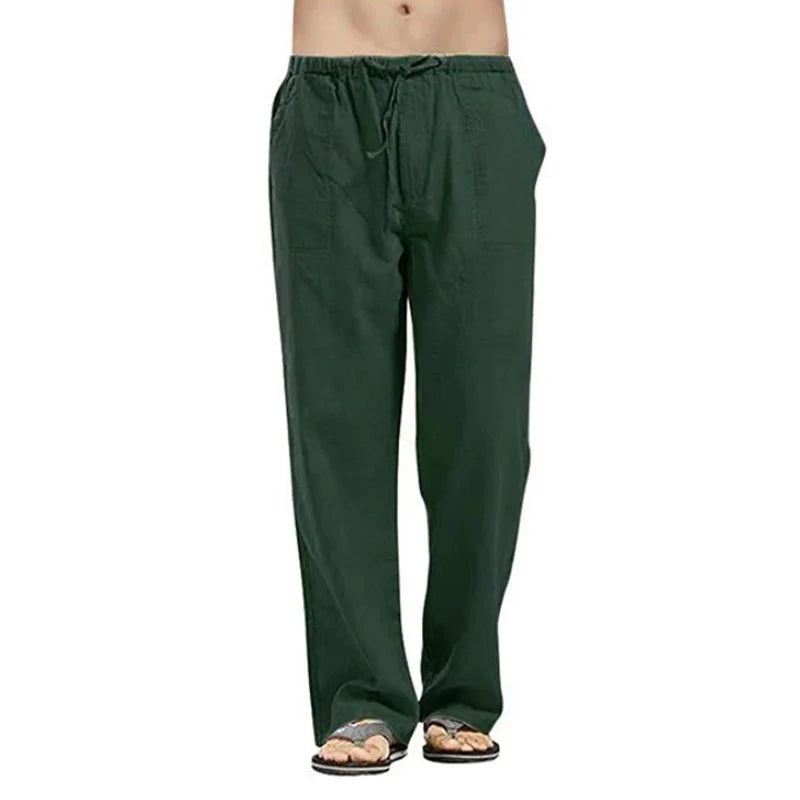 Color Solid Multi-Pocket Linen Men Pants - Casual Breathable Summer Trouser, Large Size