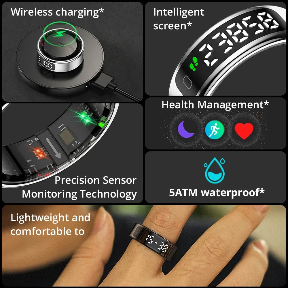 Smart Ring Health Monitor Wearable 5 ATM Water-Resistant Cordless Charging Fall 2025 Trend Gift