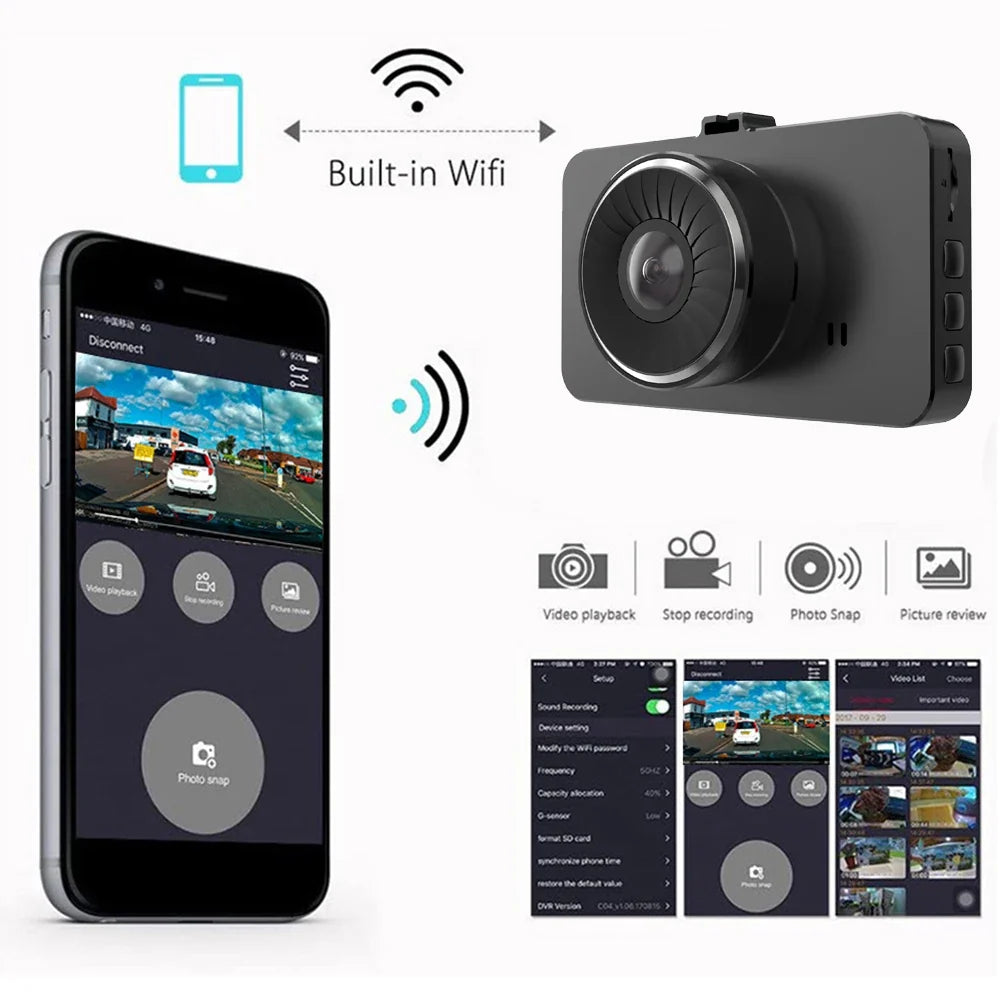 WiFi Car Full HD 1080P Dash Cam with Night Vision and GPS Logger