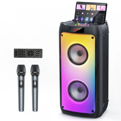Bluetooth2025 Edition Speaker Karaoke Machine With 2 Microphones And LED Lights Household Party Sound System Fall