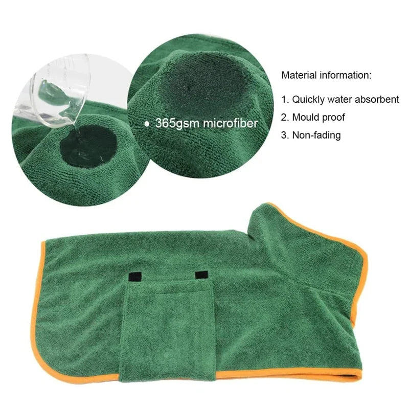 Microfiber Dog Bathrobe Towel - Flexible Absorbent Coat for Cats & Dogs, Pet Grooming Maintenance