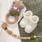 Crochet Wooden Animal Teether Rattle Newborn Sensory Toys