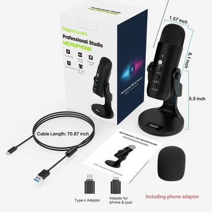 Condenser USB Microphone Desktop Mic For Streaming Podcast
