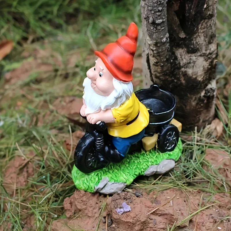 Garden2026 Edition Gnome On Bicycle Statue Sturdy Resin Outdoor Decor Flower Cart Dwarf Ornament Fall