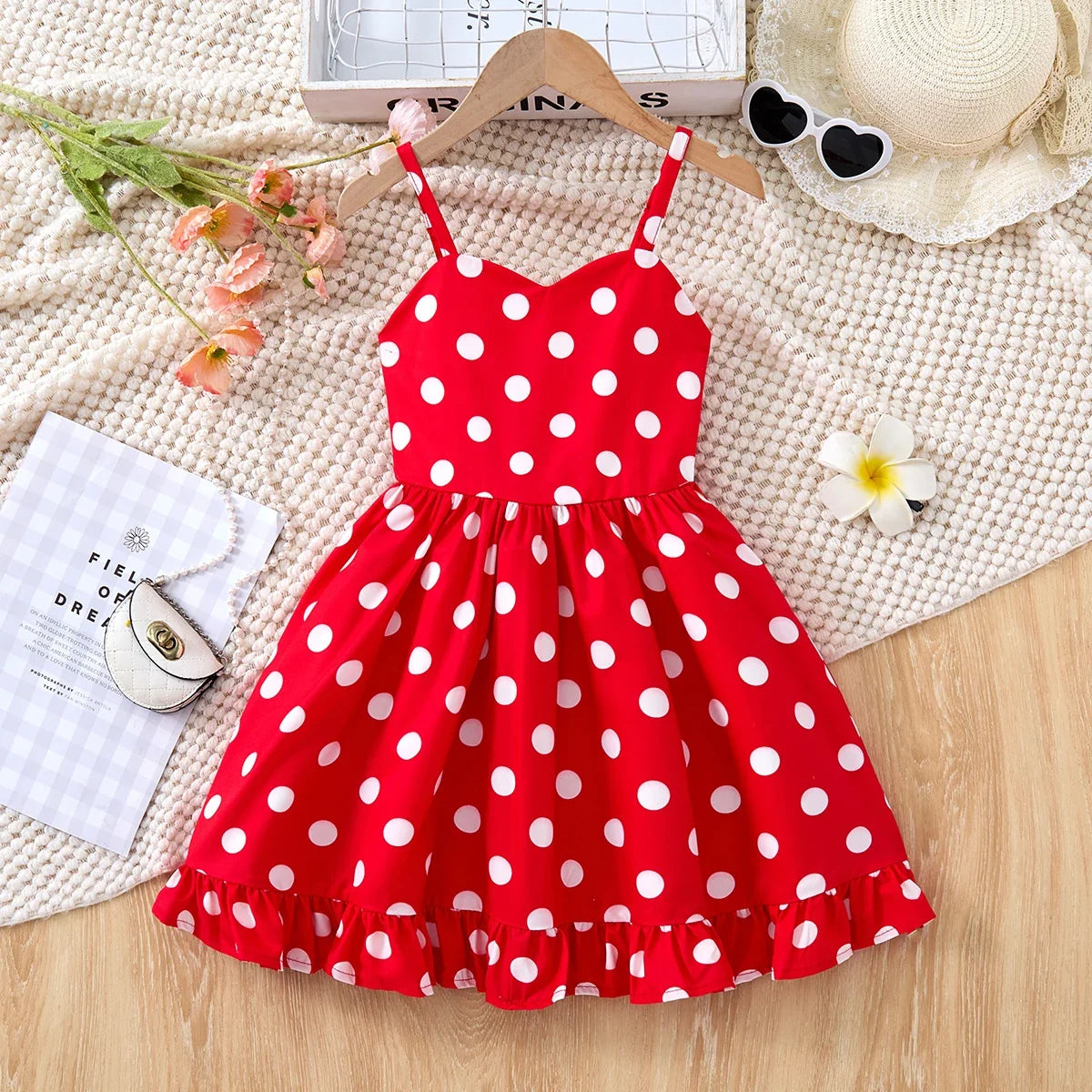 girls' Breathable dress - lace-up sling, sleeveless, flowy, polyester, for summer