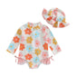 Plush Toddler Girls' Swimsuit - Long Sleeve, Zip Front, Flattering Flower Print, Polyester, Beach & Pool Swimwear