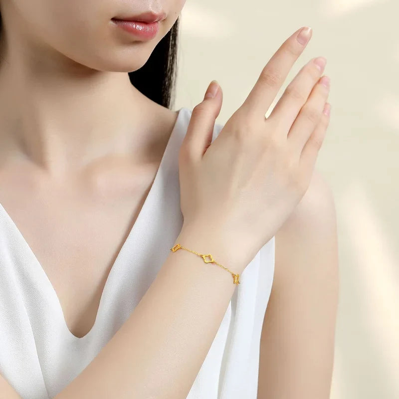 Clover Flower Stainless Steel Bracelet Kit Gold Gift