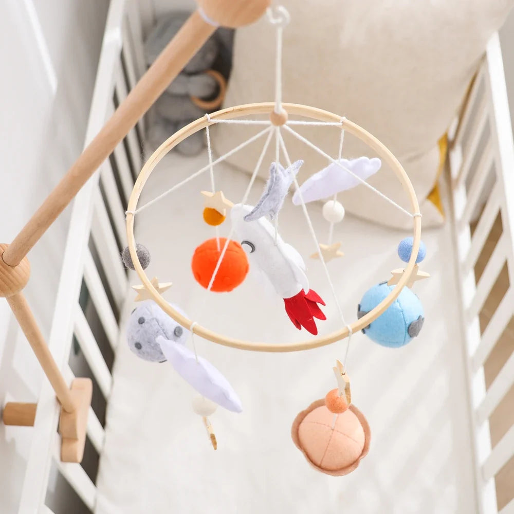 Rocket Wooden Crib Mobile Newborn Sensory Toys Soothing