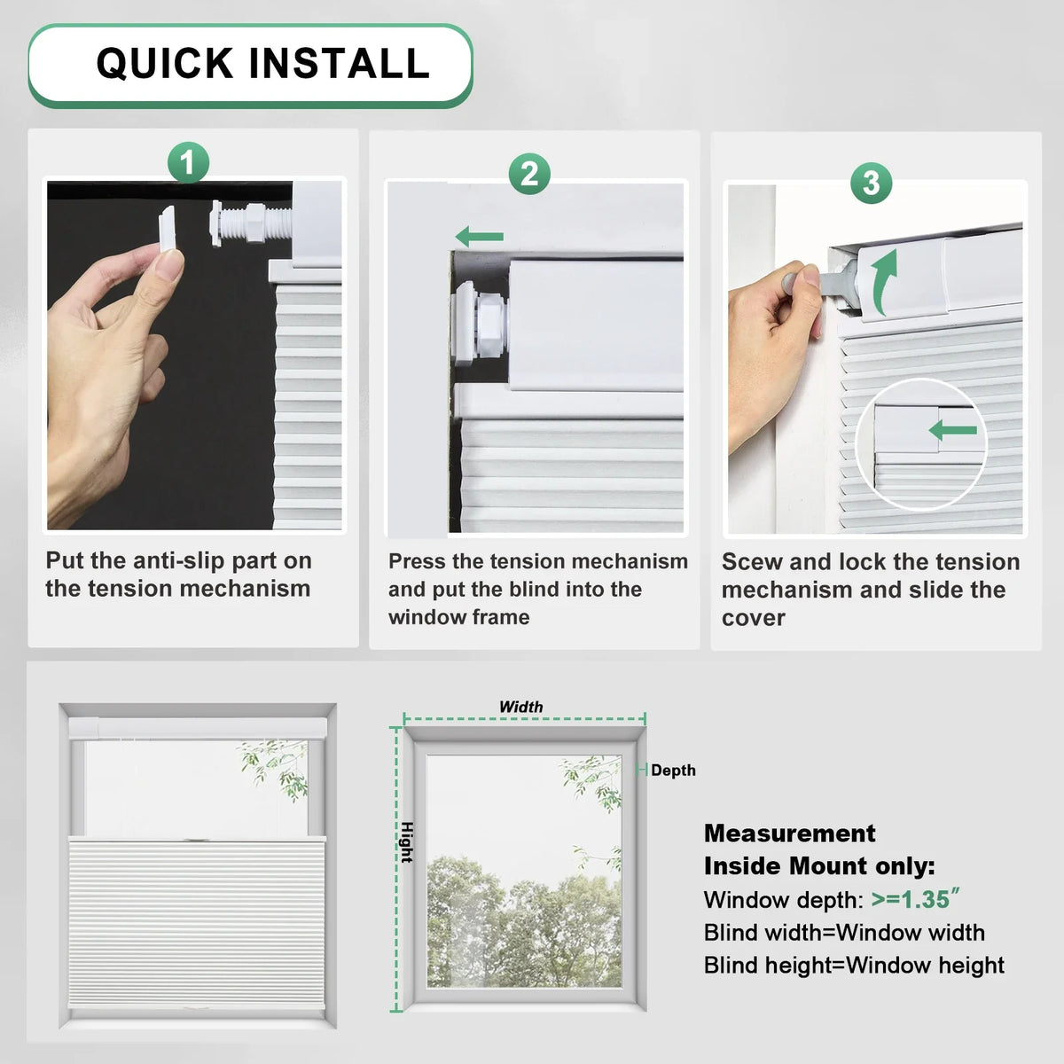 Drill No Honeycomb Blinds Cordless Thermal Insulated 1" Cell Fabric