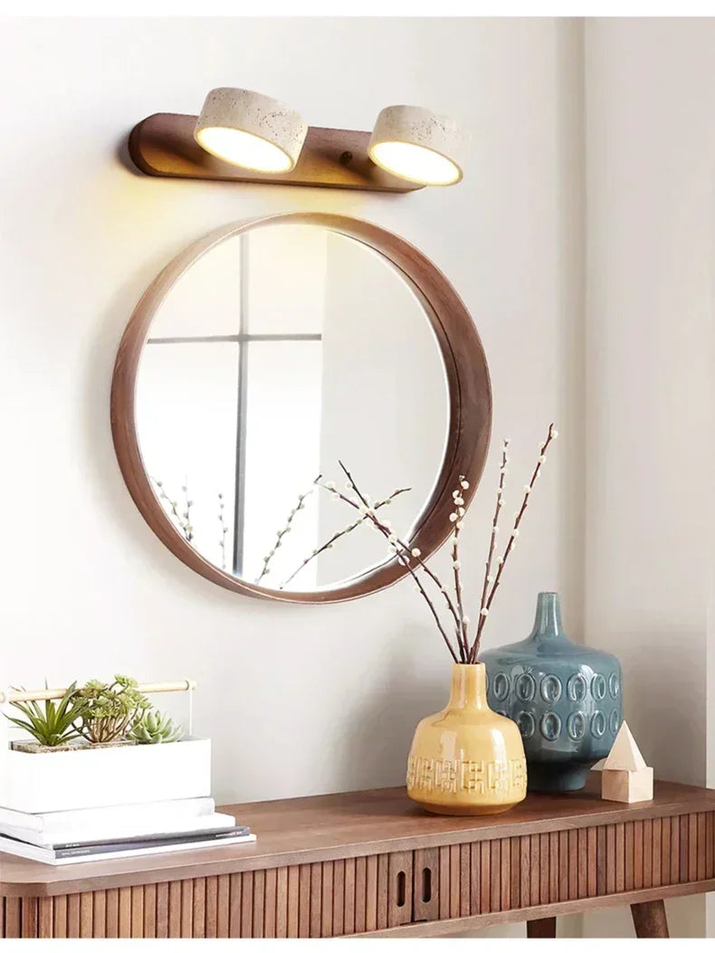 Wabi Japandi Sabi Round LED Wall Light With Mirror Bathroom