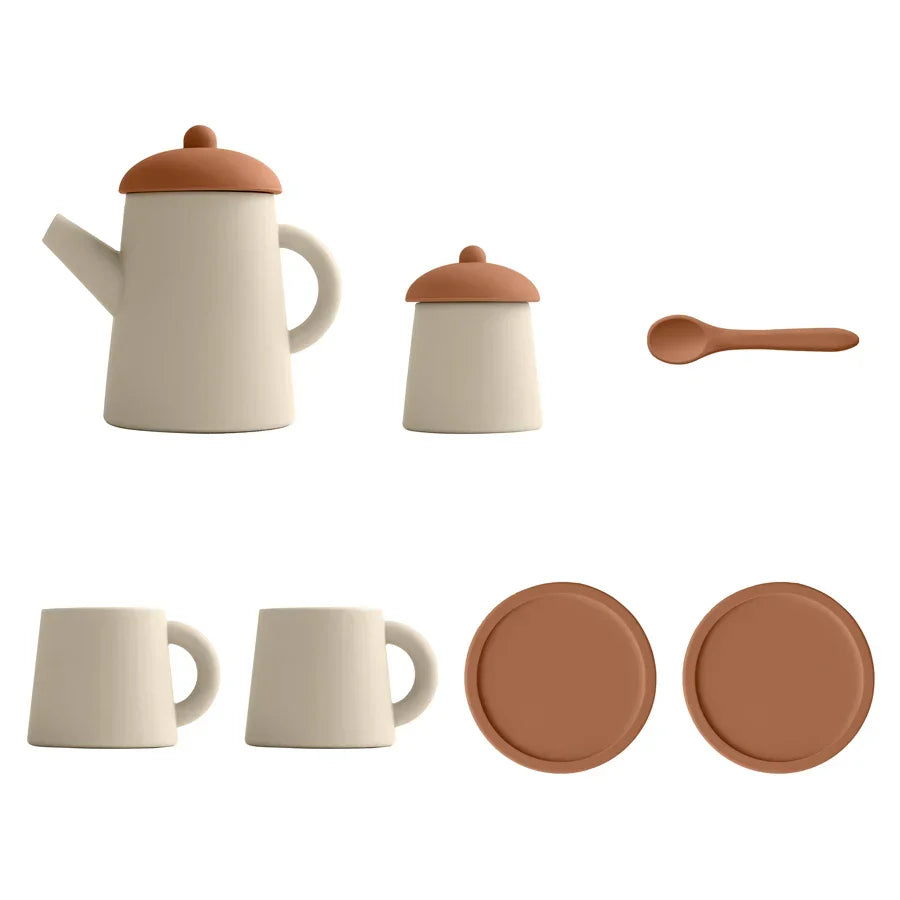 Miniature Tea Kit Plush Silicone Pretend Play Tableware Kids Toy Back To School 2025 Imaginative Play Gift