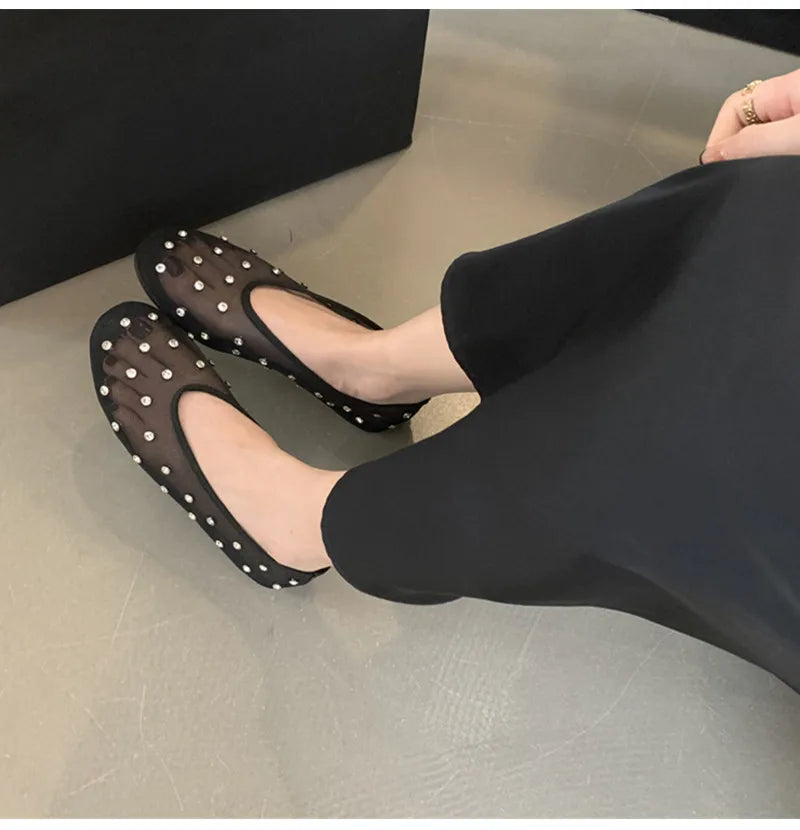 Women Breathable Ballet Flats - Mesh Crystal, Casual Walking