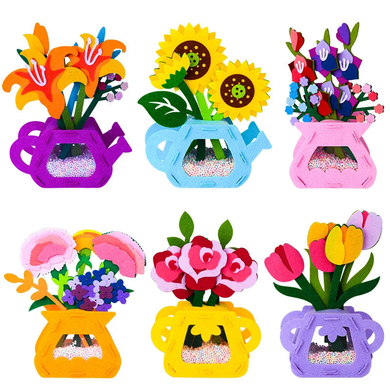 Handmade Montessori Flower Craft Kit - DIY Colorful Flowerpot Toys for Kids, Creative Early Learning Gift