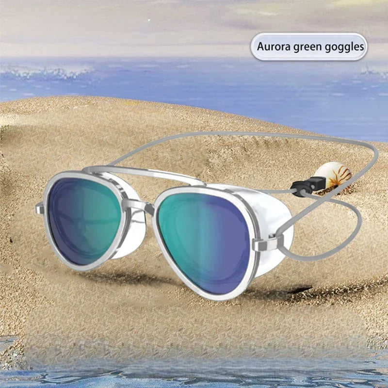 Full View Retro Frame Unisex Pool Swim Eyewear 2026 – Wide Angle Anti-Fog Swimming Goggles