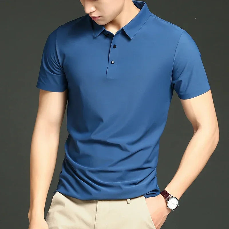 Men's Ice Silk Polo Shirt, Lightweight Breathable Fabric, Adjustable Tailored Fit for Office and Casual Wear-3