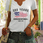 Plush Women's V-Neck T-Shirt - Short Sleeve, Patriotic Semiquincentennial Flag Print, Casual Top