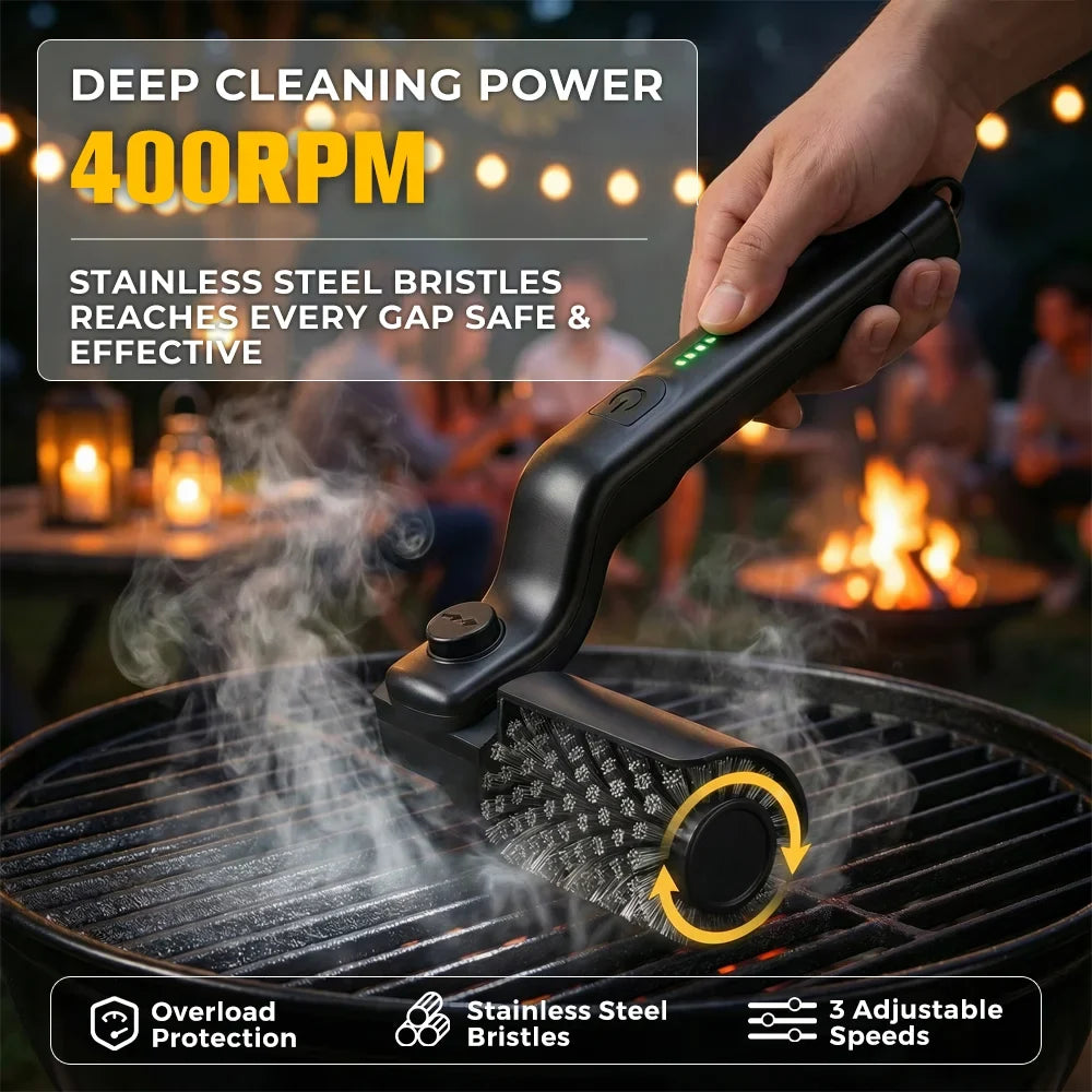 Motor-Driven Grill Brush Cordless 3 Speed 2600mAh Battery-Powered With Flexible Angle For Summer BBQ Cleaning Gift