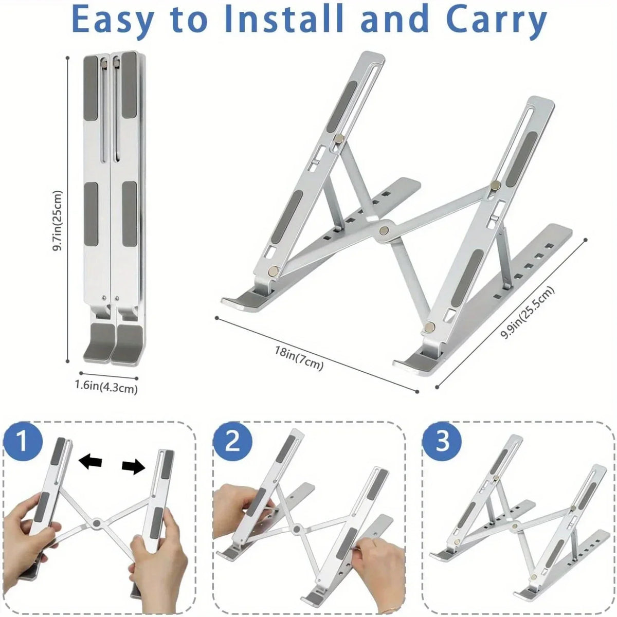 Travel-Friendly Flexible Aluminum Laptop Stand with Accessories - 6-Level Height, Anti-Slip Design, Enhanced Ventilation for 8-16" Laptops