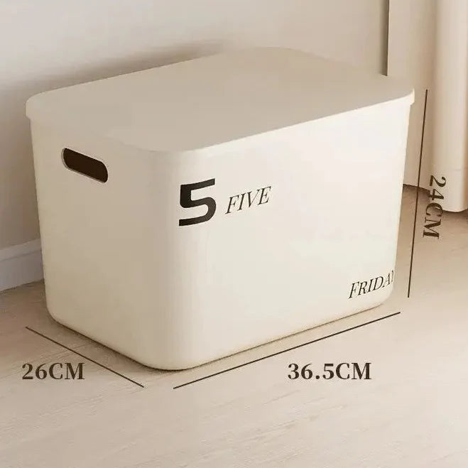 Beige PP Ins Style Storage Box with Lid - Household Organizers for Dustproof Clothing & Toys