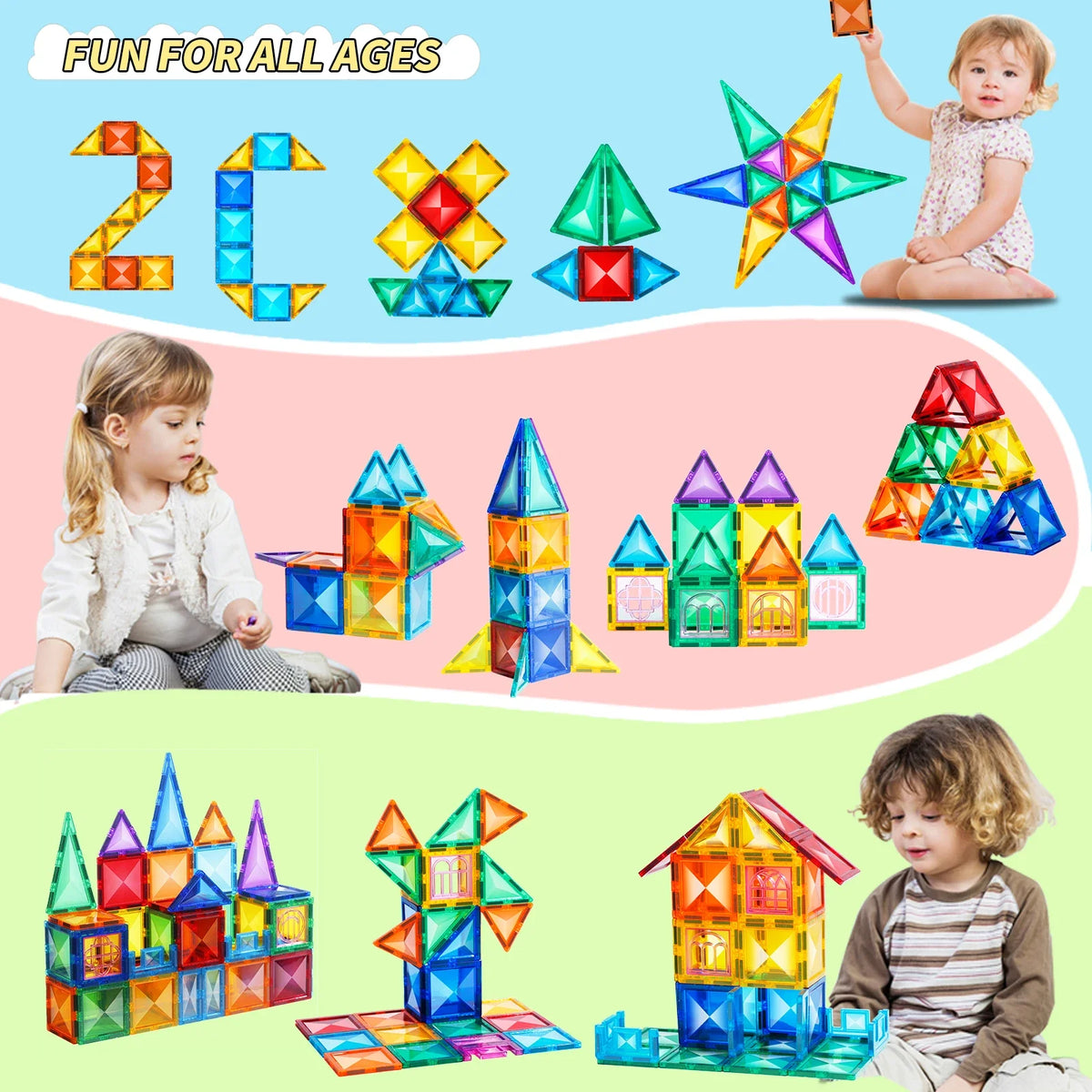3D Magnetic Building Blocks Kit - Diamond-Shaped Tiles for Kids Ages 3-8, STEM Construction Toys, Creative Vehicle Building, Educational Fun