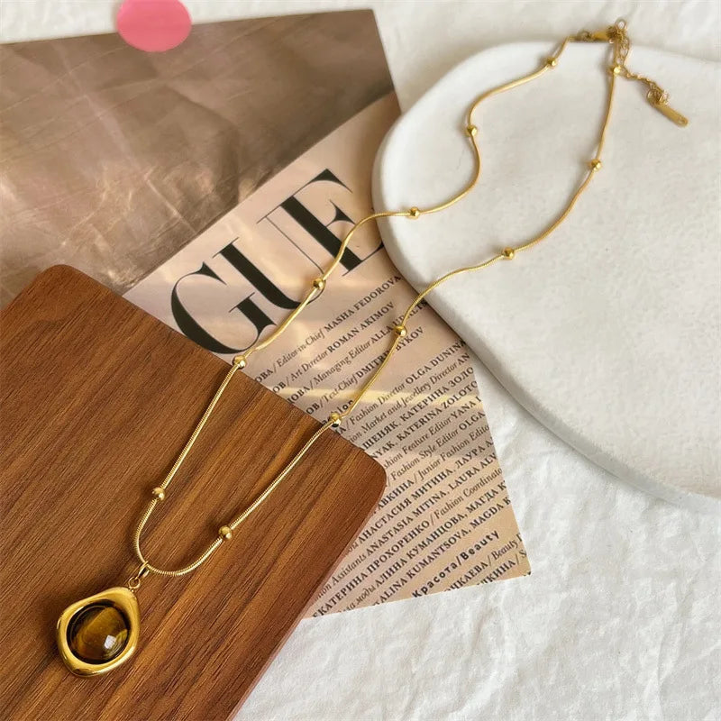 Layered2026 Edition Gold Tone Necklace Kit With Resin Stone Pendants Boho Statement Jewelry Gift Idea Fall