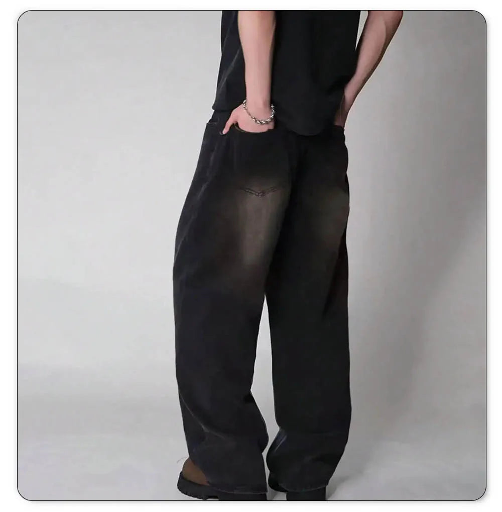 Men's Oversized Wide Leg Jeans - Baggy Straight Cotton Blend