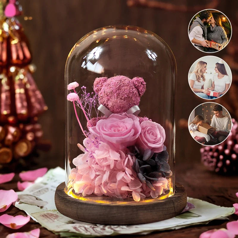 A Thoughtful Valentine's Day Surprise for Her – Eternal Preserved Rose Gift Box with Teddy Bear