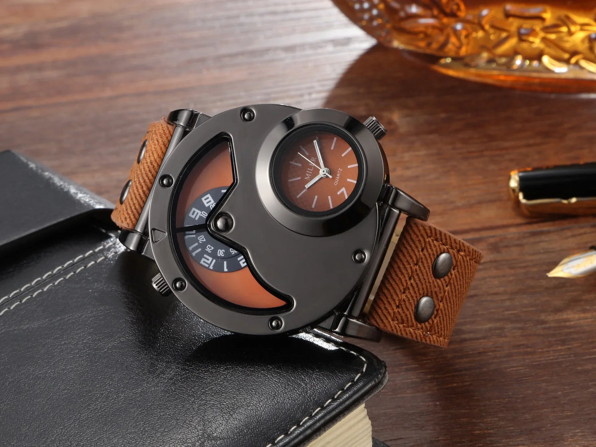 Sport Quartz Watch With Fabric Strap Irregular Alloy Case