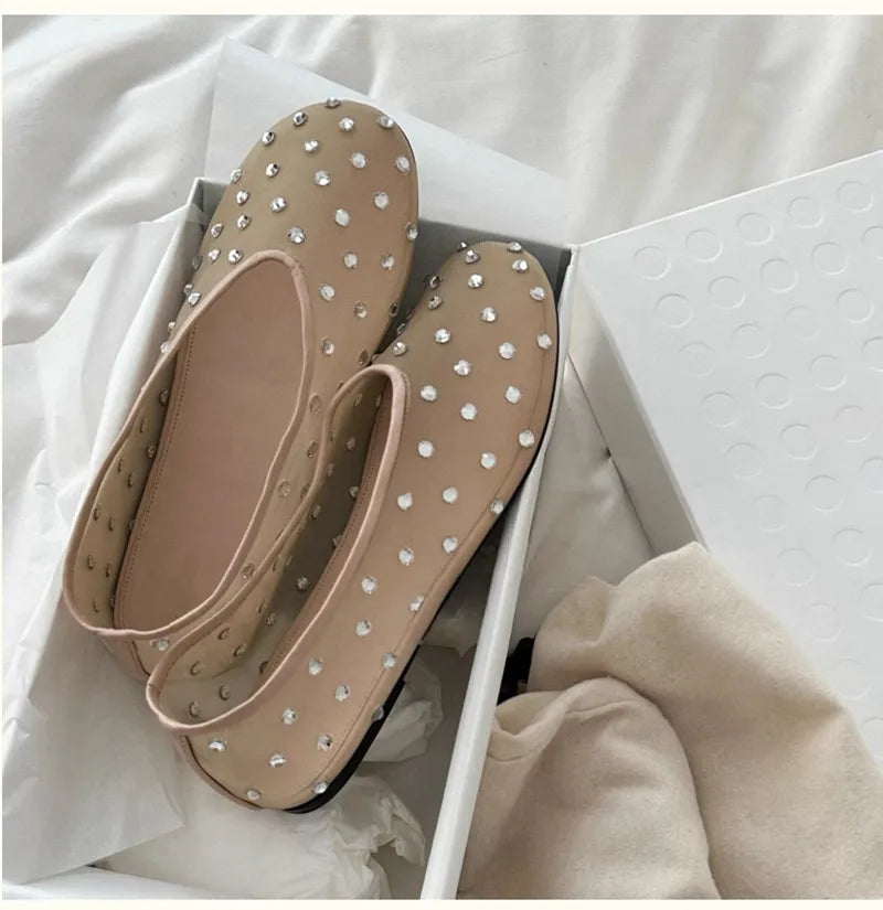Women Breathable Ballet Flats - Mesh Crystal, Casual Walking