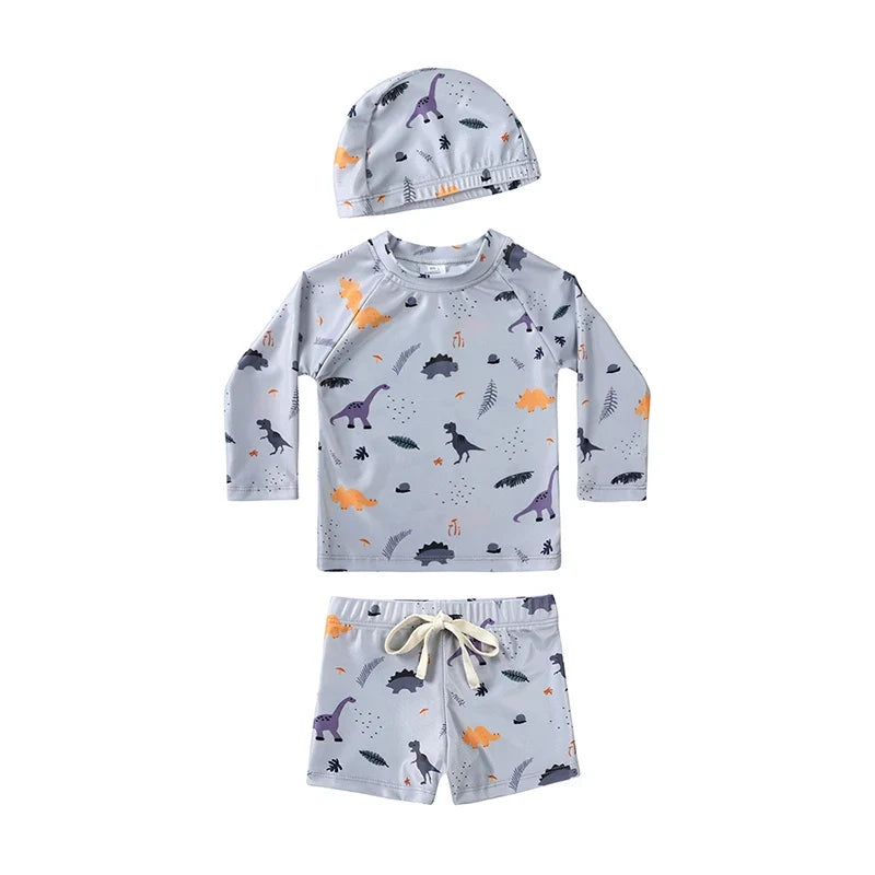 Long-Sleeve Rash Guard Top, Shorts, Polyester, Summer Beachwear – Fast-dry Unisex Baby Swimwear 2-Piece Kit