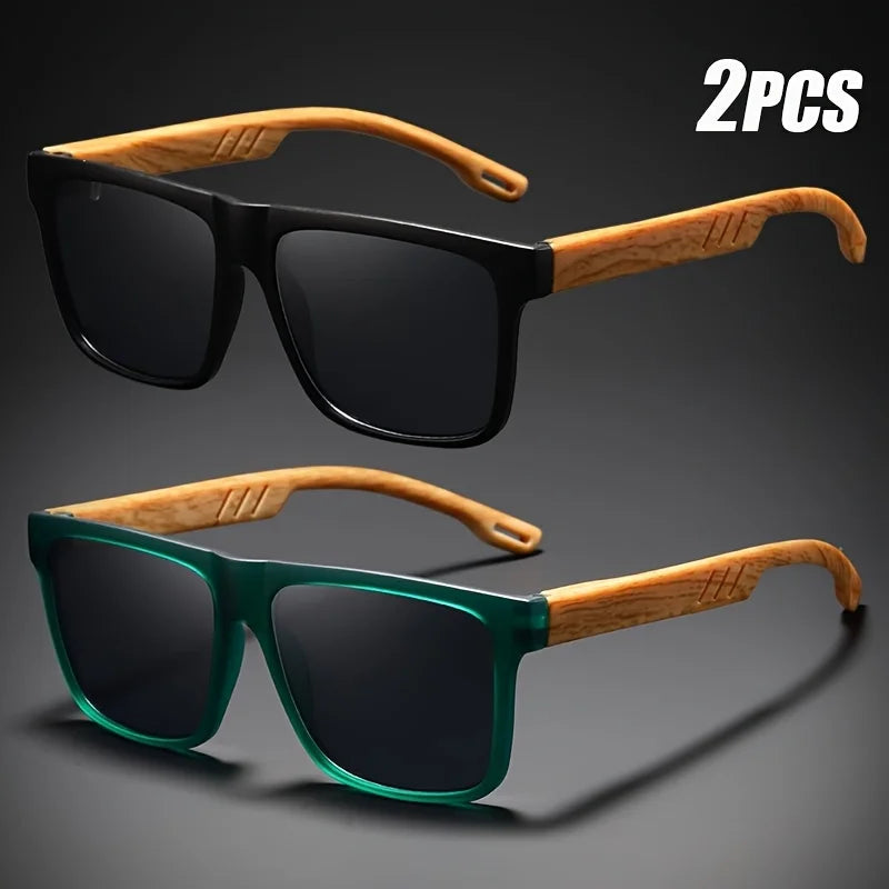 Square Sunglasses Frame Unisex Outdoor Eyewear UV400 Protection Summer 2026 Trend Wood Grain Hinges