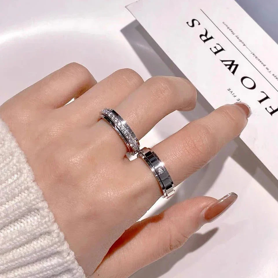 Ring2026 Edition Stainless Steel Single Row Square Zircon Rotating Ring Crystal CZ Jewelry TikTok Viral Gift Idea