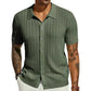Size Plus Summer Men Knitted Cardigan Shirt, Breathable Short Sleeves Beach Top