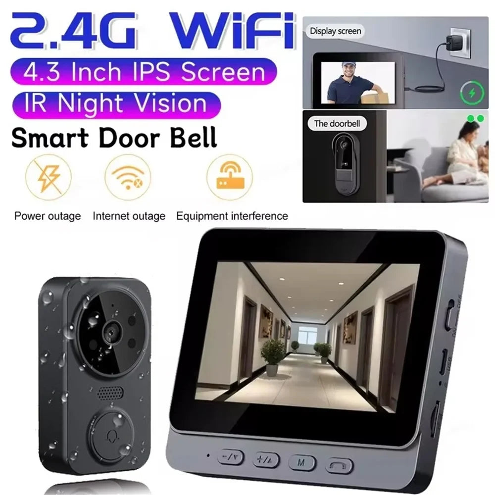 Wireless2026 Edition Video Doorbell Bundle Smart Security Kit With Night Vision 2.4G WiFi Cloud Storage Spring
