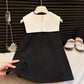 Plush and flattering girls' knee-length dress - sleeveless, bow-collar, polyester, birthday party